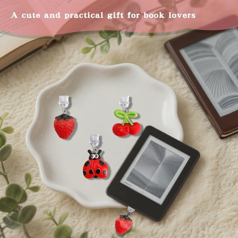 QPIXVB 3PCS Dust Plug Charm Type C,Kindle Dust Plug Charm,kindle charms,fruit Charms for E-Reader,Strawberry kindles colorsoft accessories for Readers Book Lover Women Teachers Students,colleagues Gifts - Image 4